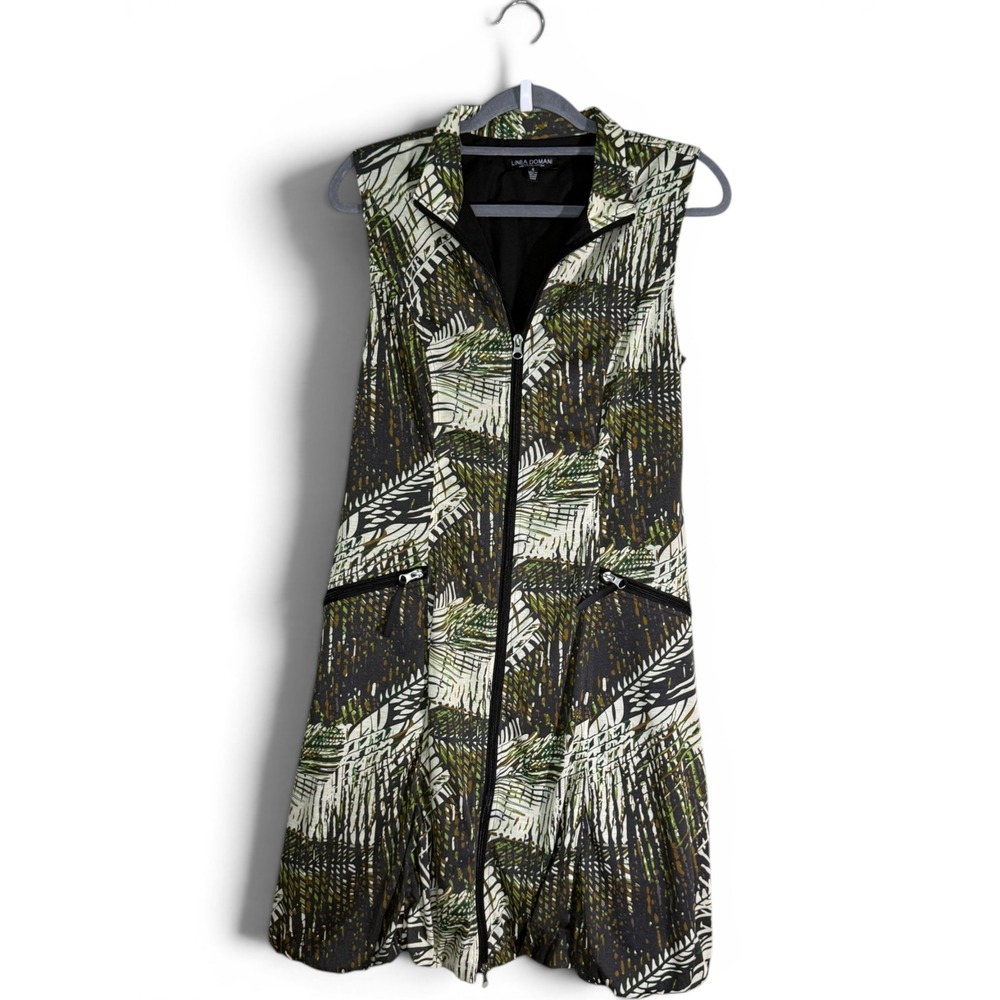 Linea Domani Whimsy Abstract Palm Print Zip Front Bubble Hem Dress 8